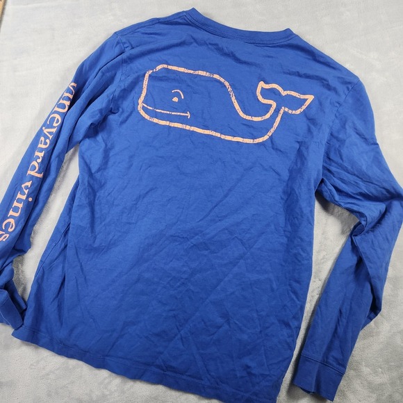 Vineyard Vines Men's S Blue Vintage Orange Whale Pocket Long Sleeve T-Shirt - Picture 1 of 6